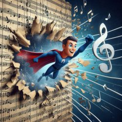 Héros sortant d’une partition – illustration de SolfiScore